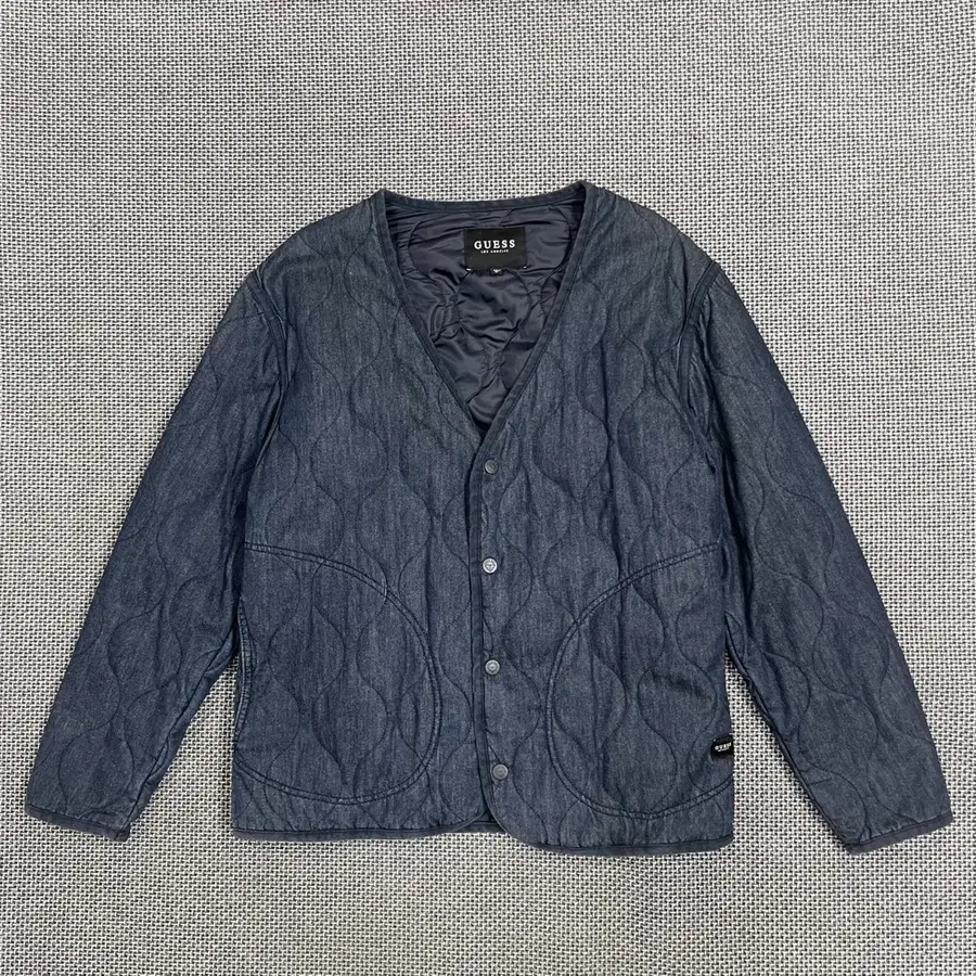 게스 GUESS 남성 데님 퀼팅 노카라 자켓 XL