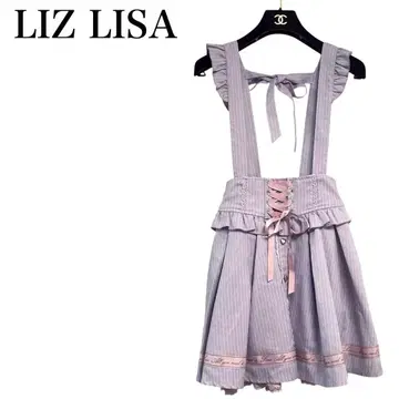 LIZ LISA 핀스트라이프 서스펜더 스커트 레이스 하트 점프 스커트