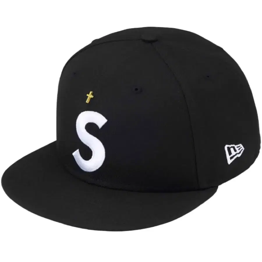 슈프림 골드 크로스 S 로고 뉴에라 블랙 7 3/8