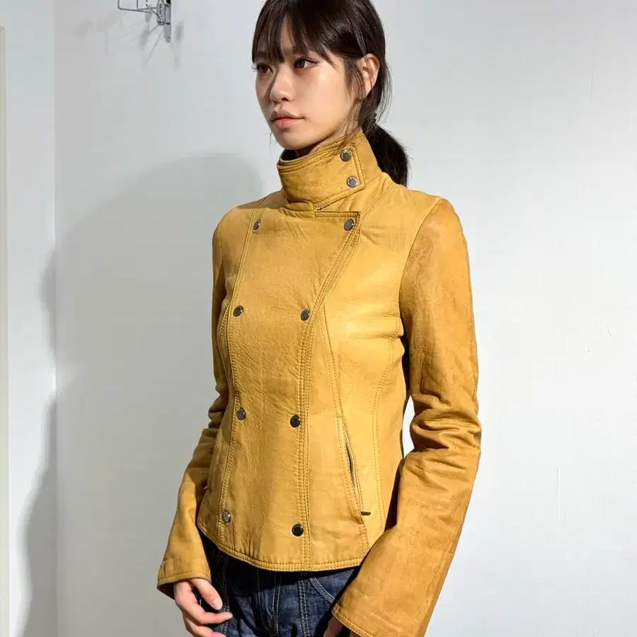 00s EMPORIO ARMANI 아카이브 레더 가죽 나폴레옹 하이넥 자켓