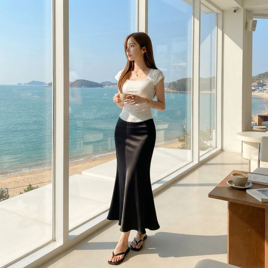 여름 배색 스퀘어넥 면 슬림핏 캡소매 나시 반팔 티셔츠 에이블리 지그재그