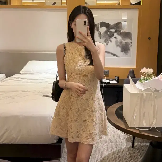 아뜨랑스 크로쉐 레이스 미니원피스