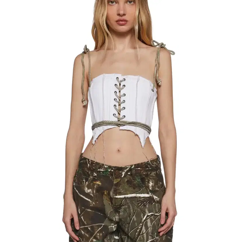 DARKER WAVS PITCH CORSET TOP WHITE 코르셋 탑 M