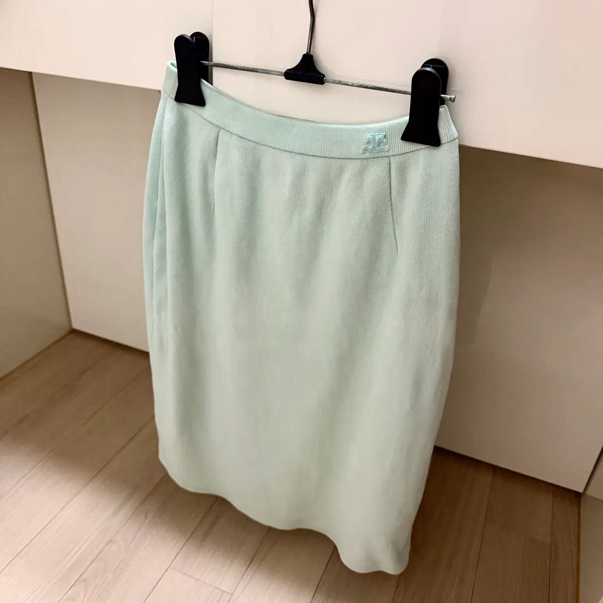꾸레쥬 Courreges 민트 니트 밴딩 미디 스커트 치마
