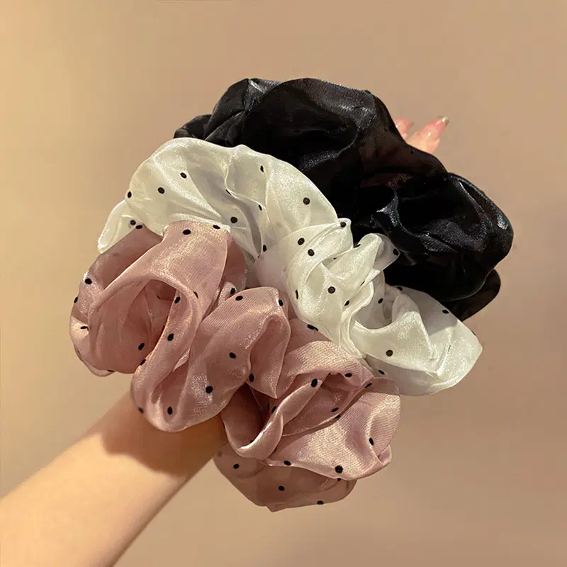 실크 도트 곱창끈 3개set / 땡땡이 망사 세트 고급 머리끈 헤어슈슈