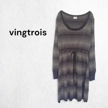 vingtrois 니트 원피스 보더 긴팔 허리 리본