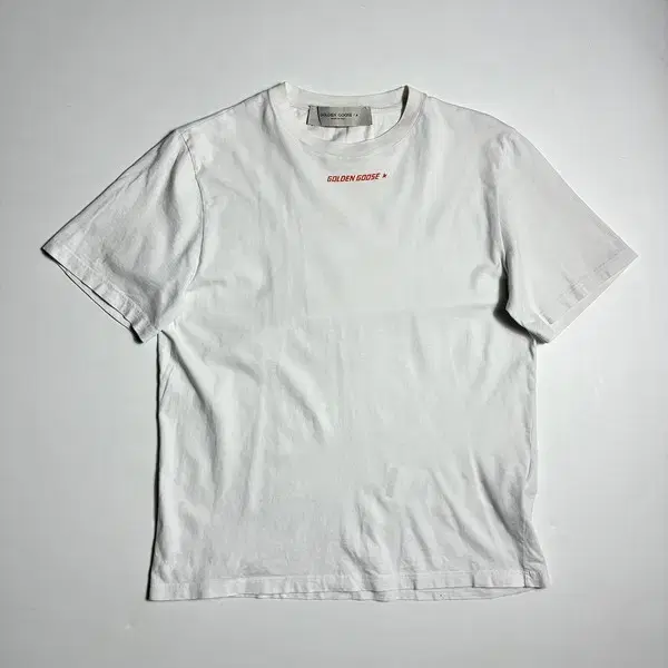 골든구스 레터링 프린팅 화이트 코튼 반팔 티셔츠 R3200