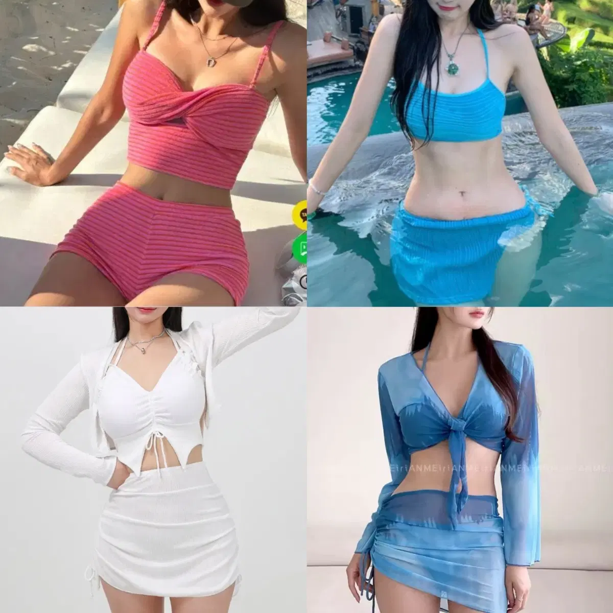 모노키니 비키니 수영복 셔링 홀터넥 가디건 쓰리피스 4피스 교신