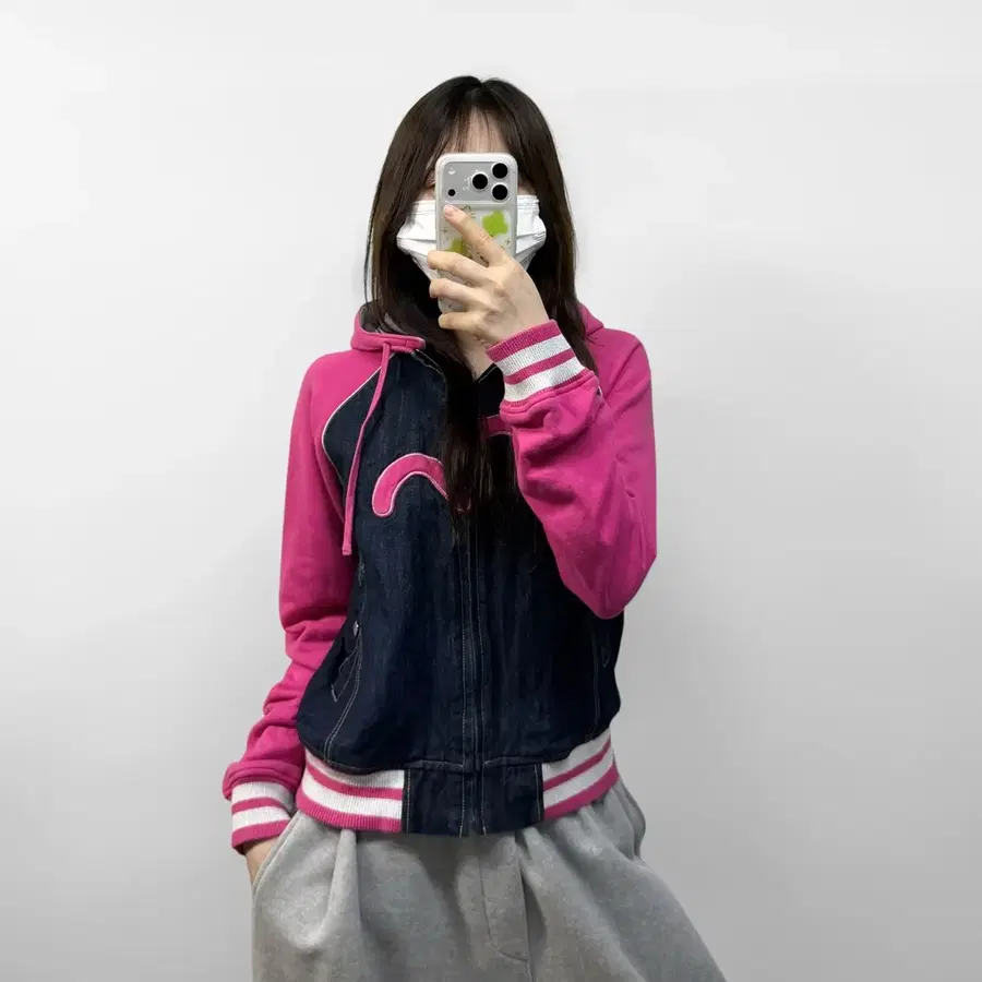 에비수 Evisu 우먼스 데님 바시티 자켓 핑크