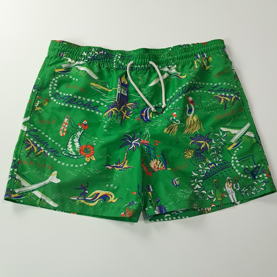 CA762 XL 폴로 하와이안 알로하 올오버 프린트 스윔 팬츠 반바지