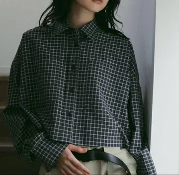 anuke 체크 숏 셔츠 차콜 그레이