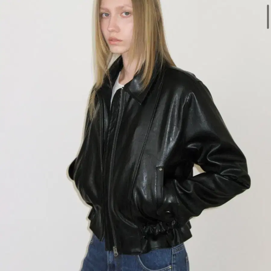 썬번프로젝트 Faux Leather Frill Jumper 가죽자켓 레더자켓 카리나