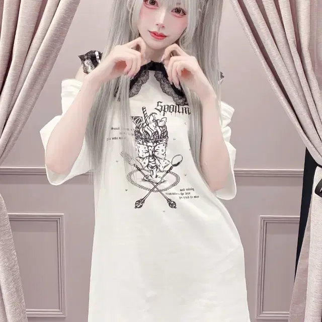 MARS 마즈 프리메로 리본 파르페 어깨 지퍼 티셔츠
