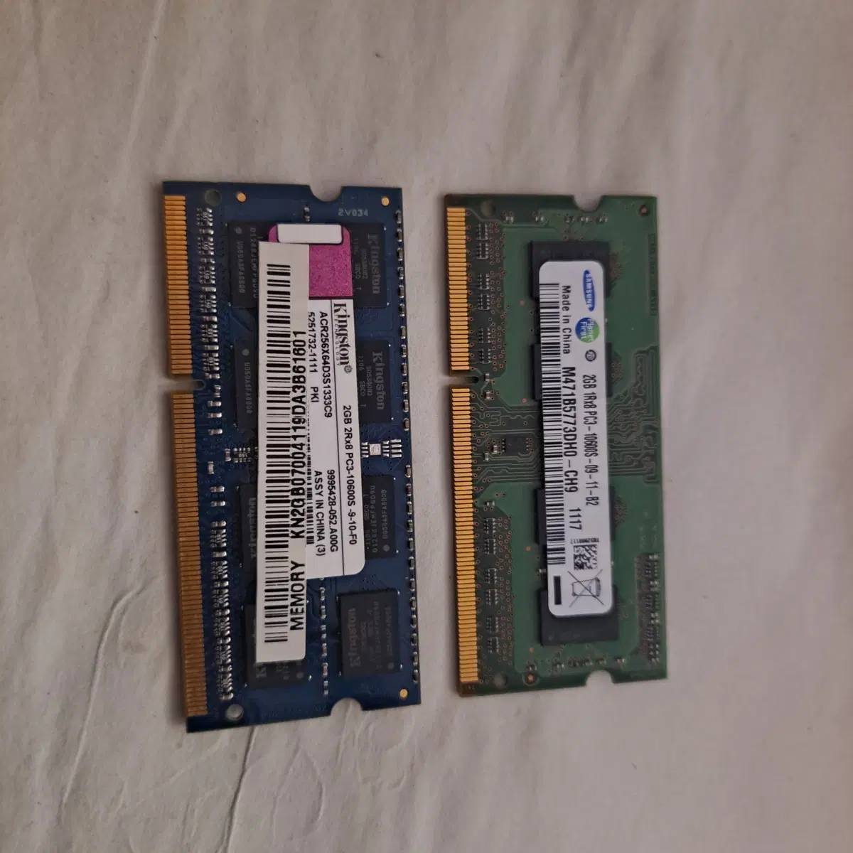 노트북 램 삼성,킹스톤 10600s DDR3 2gb 2개