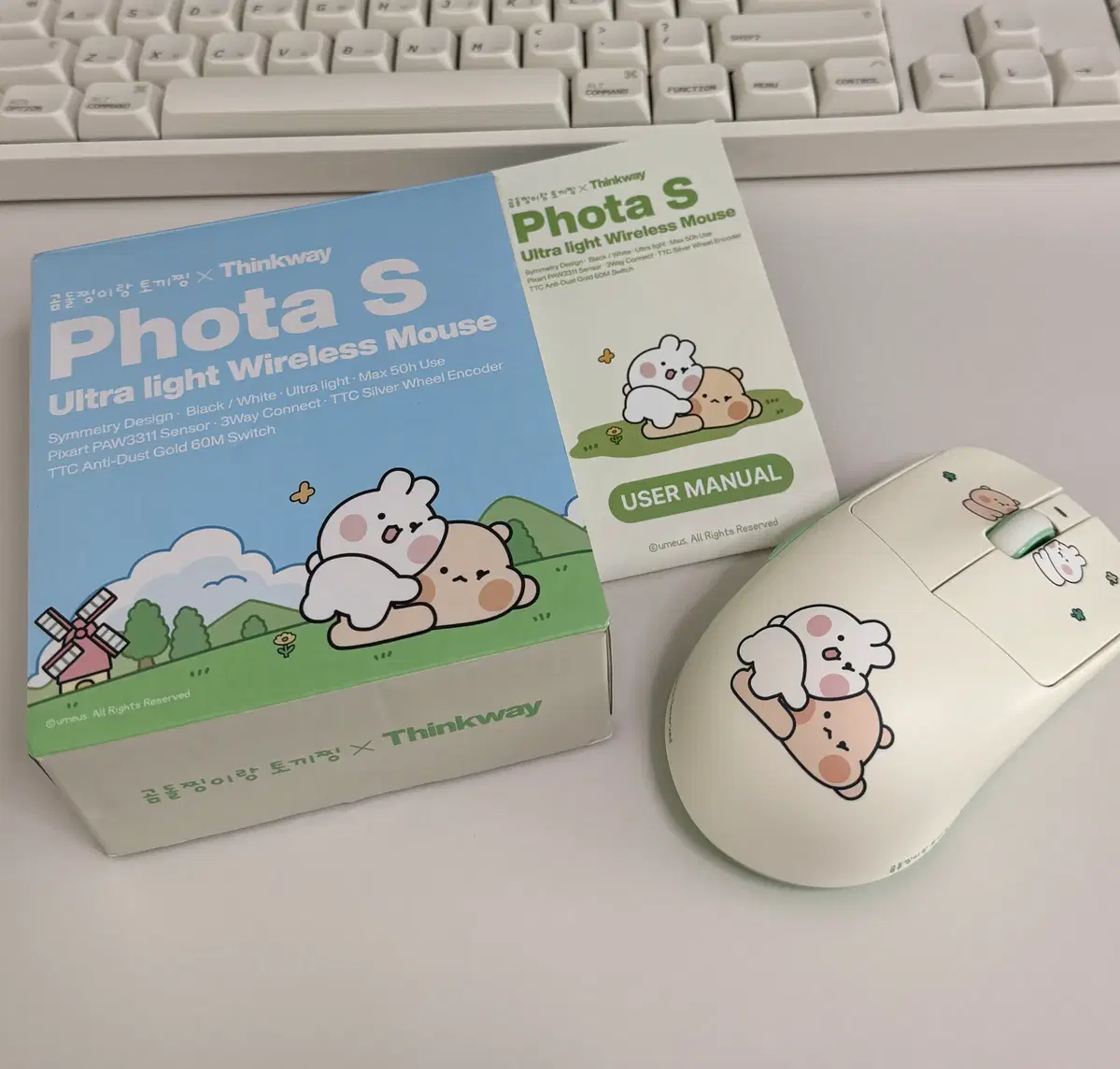 씽크웨이 포타 제로그래비티 곰돌찡 토끼찡 유무선 마우스 팝니다.