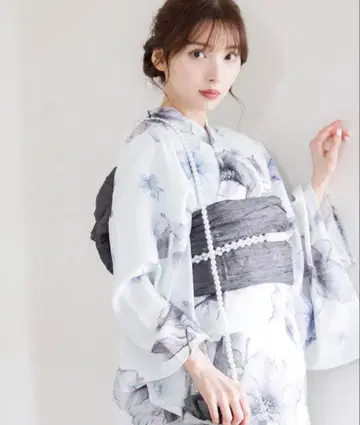 dita 원피스 유카타 3종 세트 4 석양 아래 꽃 그림 파랑 스카이블루