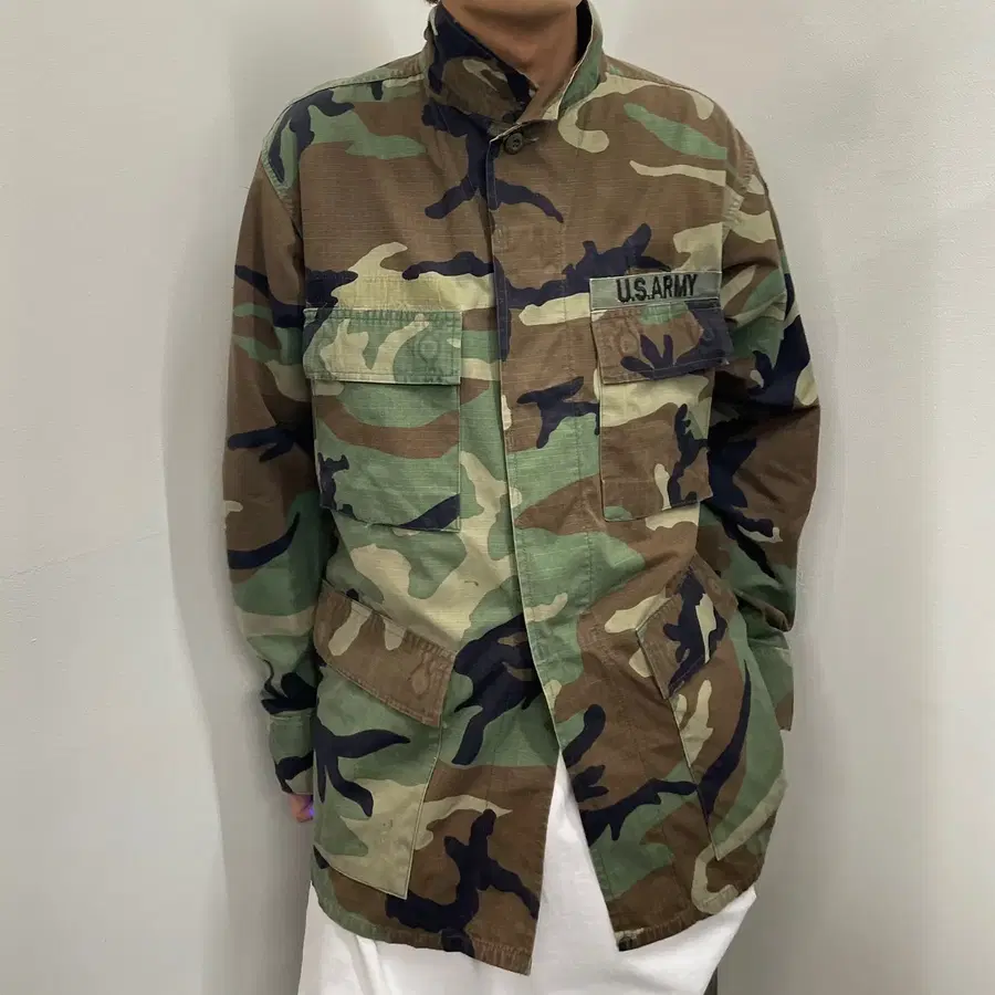 90s US Army 미군 하계용 우드랜드 카모 셔츠 (L)