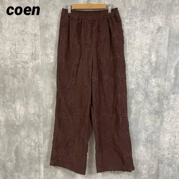 coen 3D 플라워 자수 코듀로이 이지 와이드 팬츠 브라운 M
