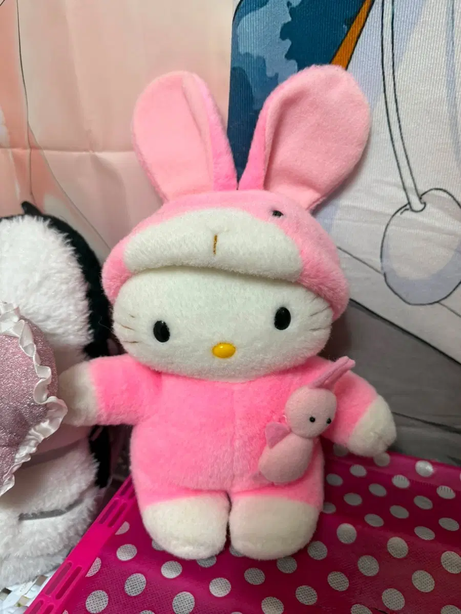 키티 후드토끼 인형 고전키티 산리오 방꾸템