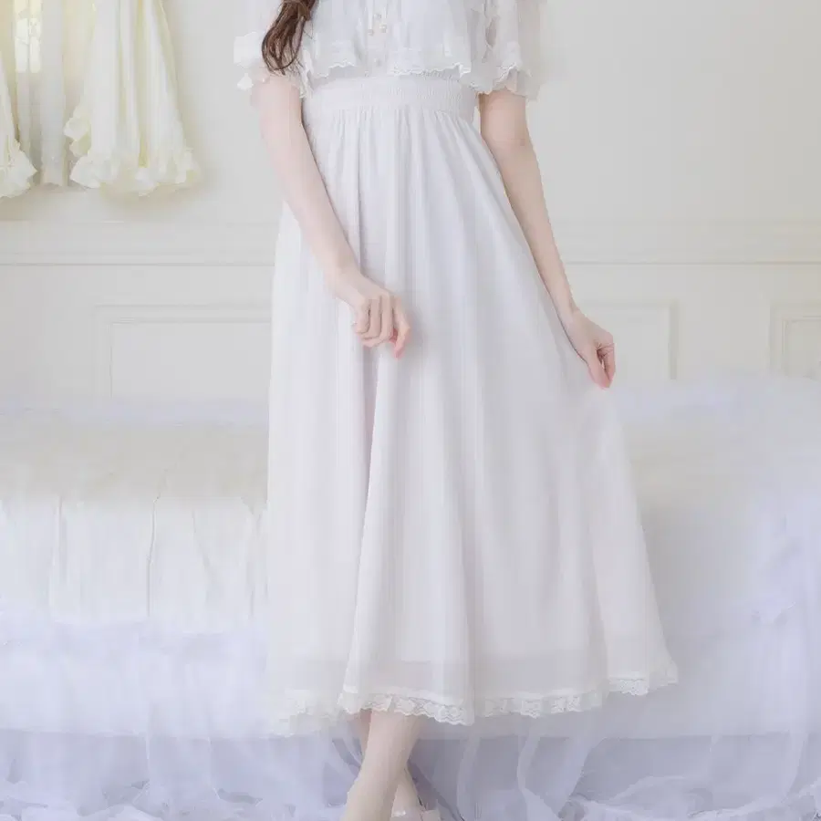 교판 로지타 Rojita 케이프 롱 원피스 아이보리 화이트 일브 스나계 걸리 양산형