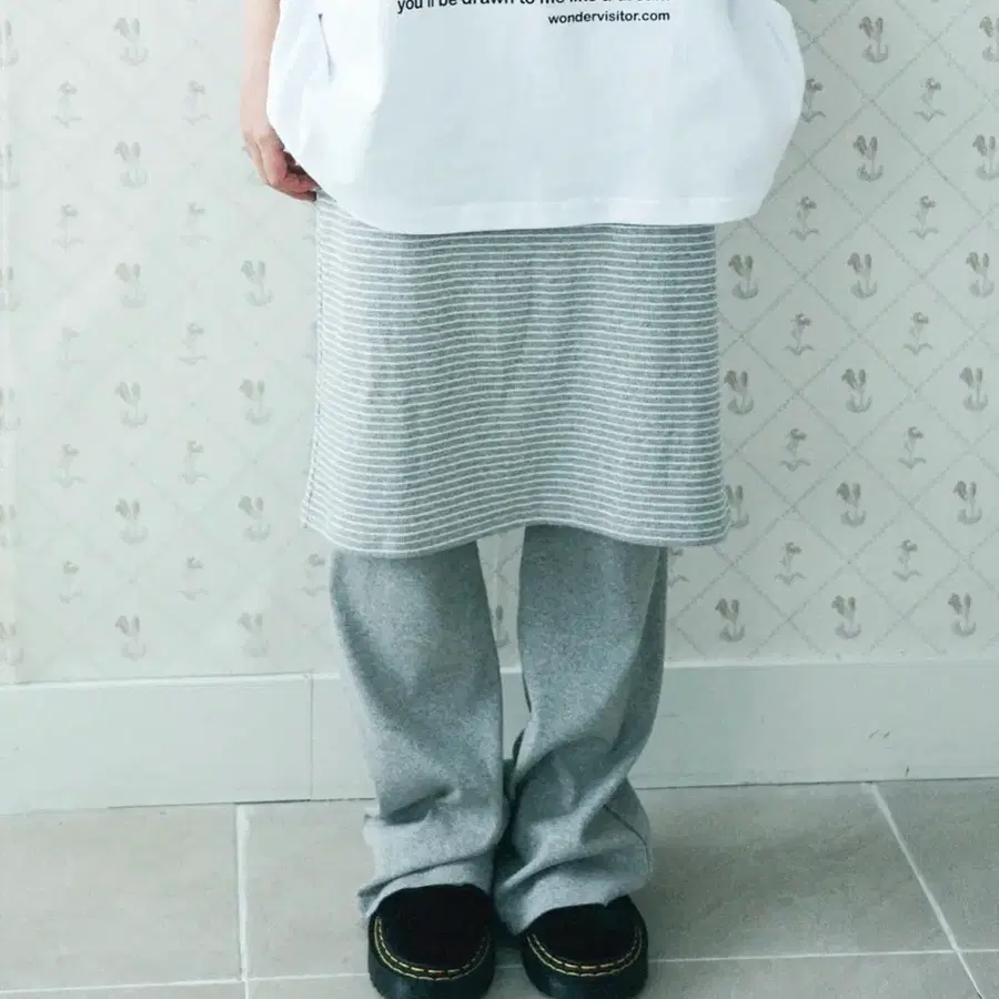 원더비지터 스커트팬츠 Stripe Skirt pants [Melange grey]