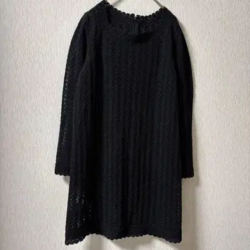 블랙 레이스 편직 튜닉 긴팔 백지퍼