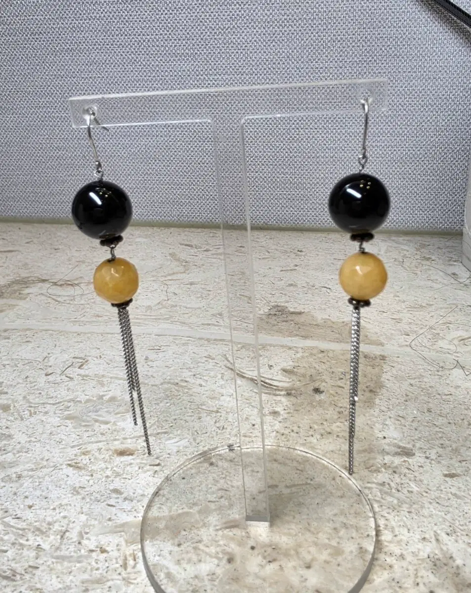 블랙오닉스&원석 귀걸이