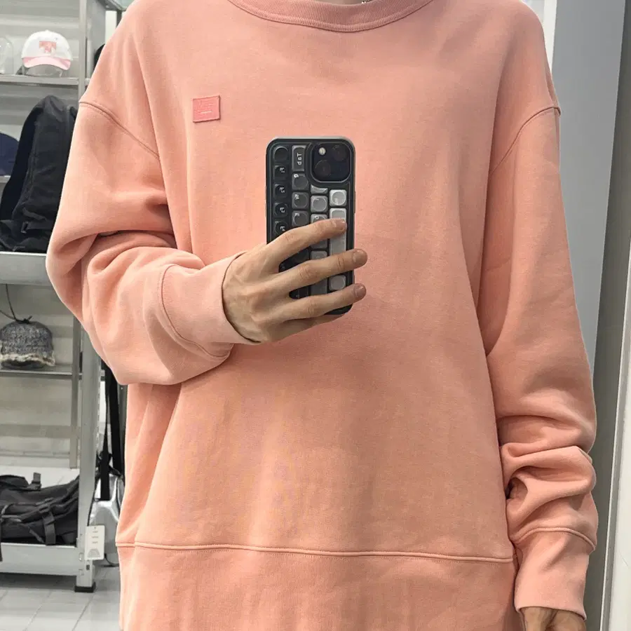(2XL) 아크네 스튜디오 페이스 이모지 크루넥 스웨트셔츠 페일 핑크
