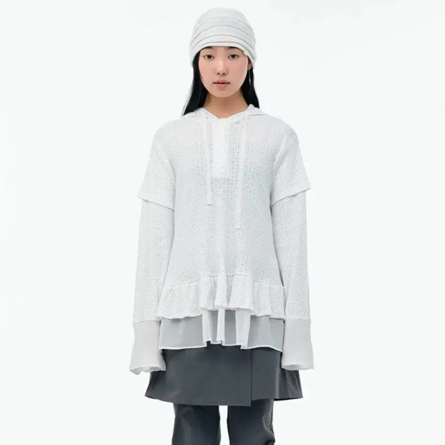 FRILL CHIFFON HOODIE [WHITE]