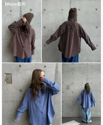 시마무라 AYA 콜라보 스트라이프 셔츠 브라운 M