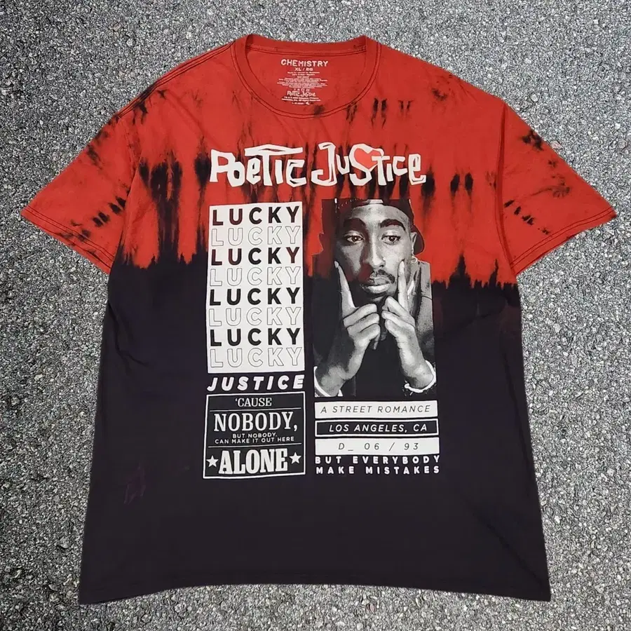 투팍 2Pac 포에틱 저스티스 럭키 그래픽 타이다이 티셔츠 XL