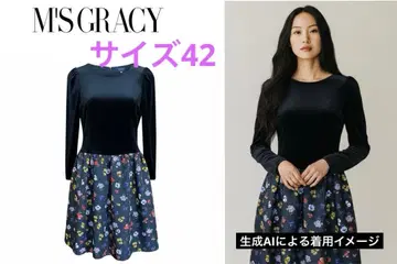 M'S 그레이시 긴팔 벨로아 꽃무늬 원피스 블랙 42