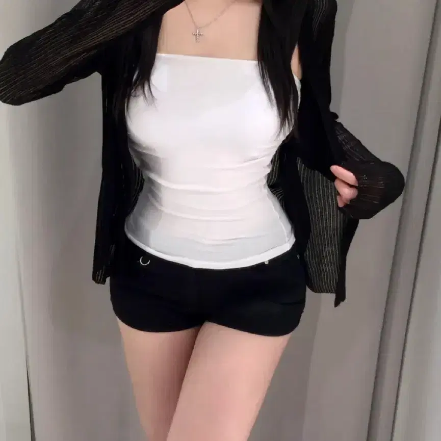 (새상품 블랙) 골지 시스루 오픈 가디건