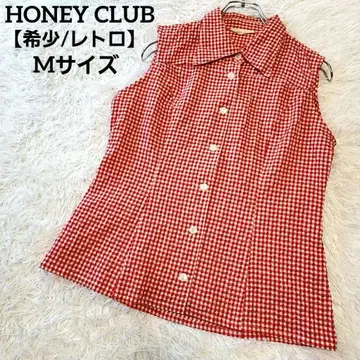 [레어/레트로] HONEY CLUB 깅엄 체크 슬리브리스 블라우스 M