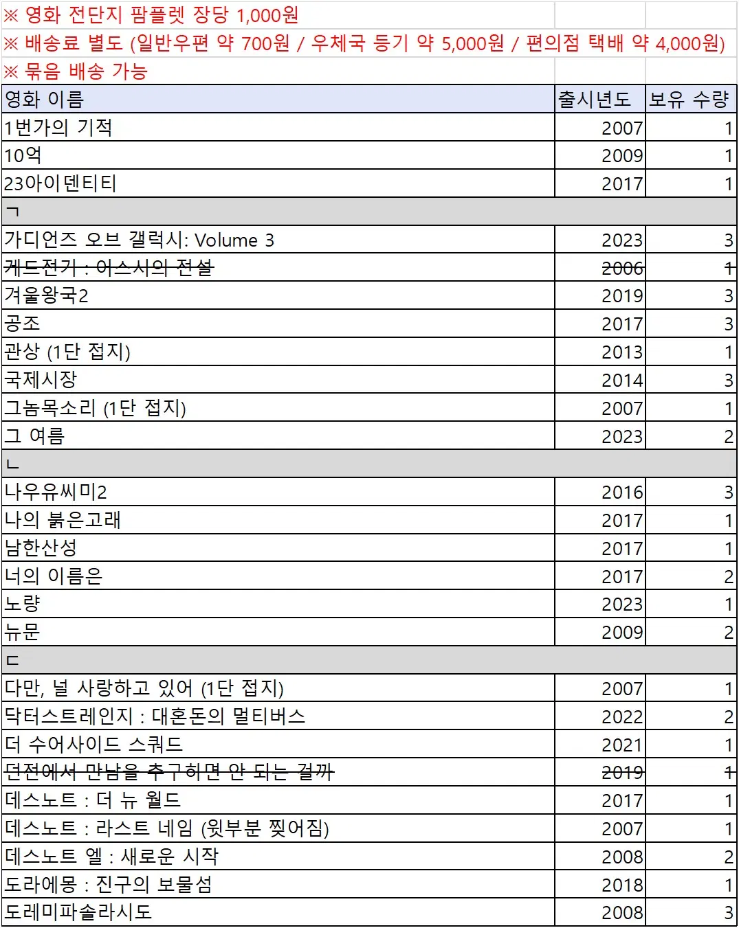 영화 전단지 팜플렛 특전 팝니다