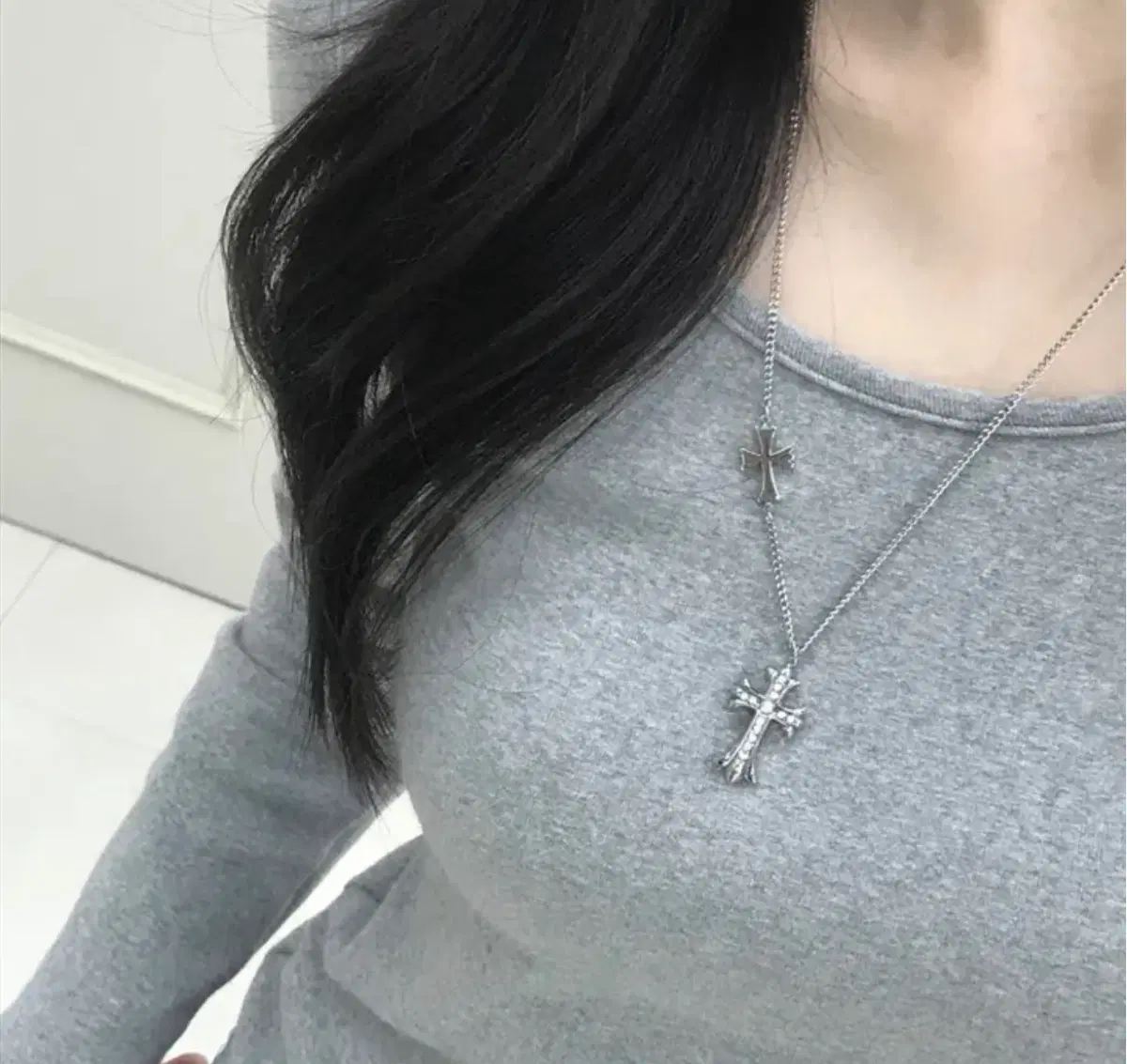 써지컬 큐빅 롱 목걸이