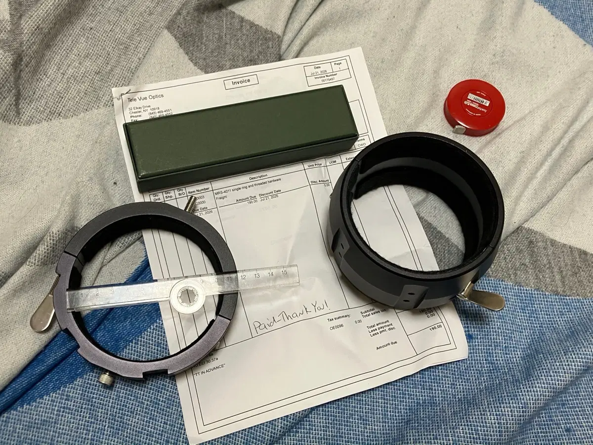 신품 천체망원경 텔레뷰 4인치 105mm 클램쉘, 경통밴드, 싱글 링 2개 일괄