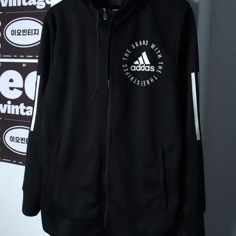 (L-XL) 아디다스 후드집업 기능성 블랙 삼선 올드스쿨-H37369