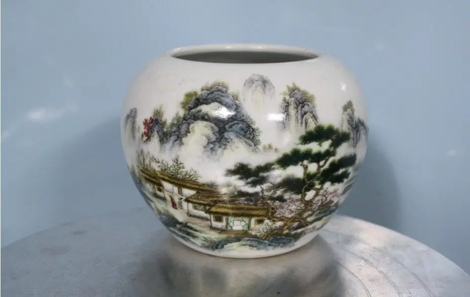 중국 명도자기] 강서자업공사 녕정치원) 산수화 미니 도자기 항아리 (8.5 12cm)