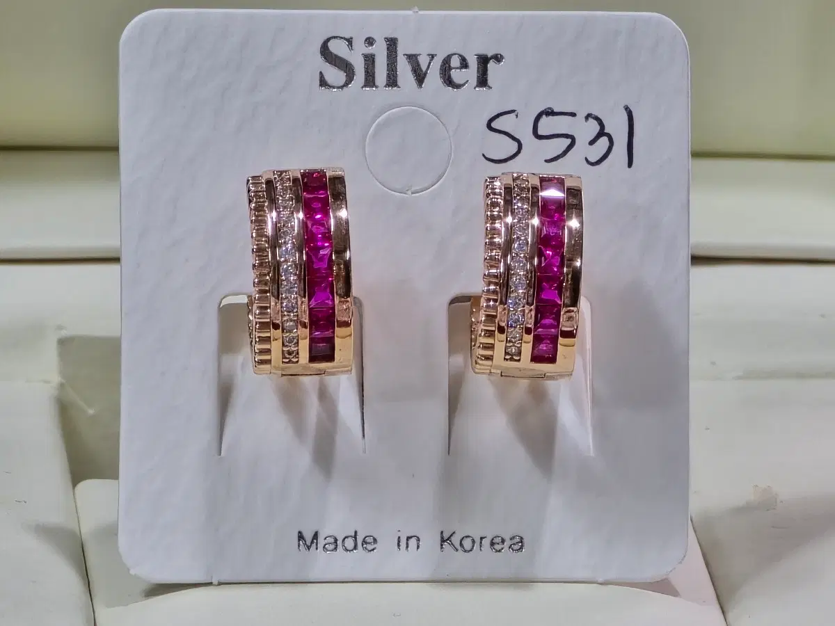 원터치 루비 큐빅 S531 링 귀걸이