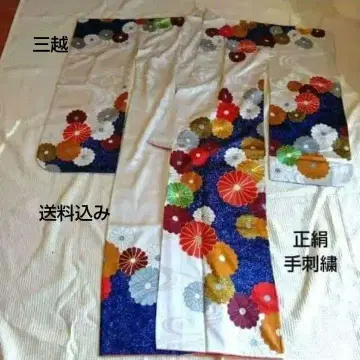 미츠코시 후리소데 순수 실크 후리소데 단품 쇼와 레트로 150~160cm 착용 가능 성인식 수제 자수
