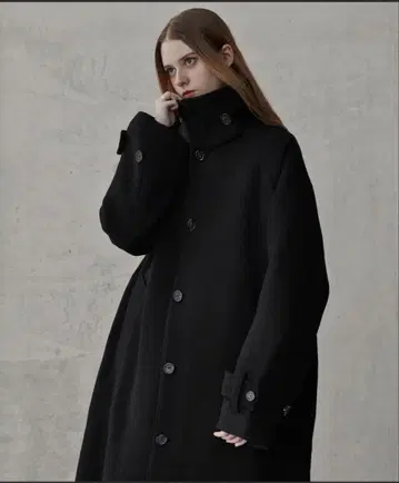 CLEL 울 블렌드 테크 멜톤 스텐카라 코트 블랙 S