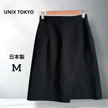 [유닉스 도쿄] 랩 스타일 스커트 블랙 M 일본제 심플 쾌적