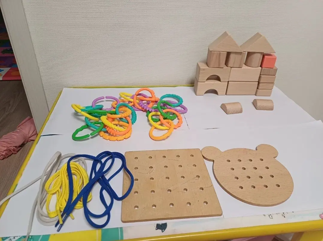 원목 블록 쌓기.실꿰기.고리걸기 3개일괄