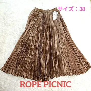 택 포함 새상품 ROPE PICNIC 광택 플리츠 롱 스커트 38 골드