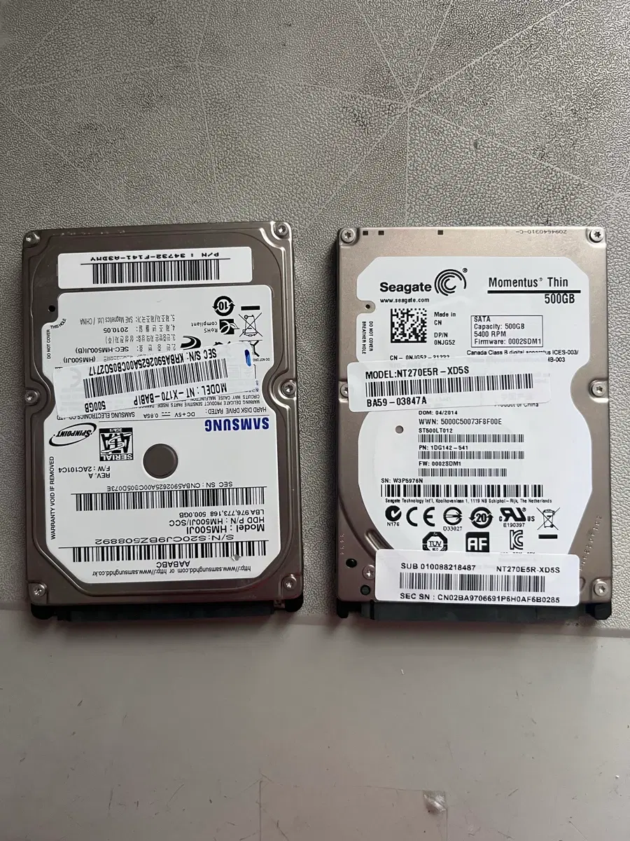 2.5인치 노트북 하드 HDD 500GB 2개 일괄판매