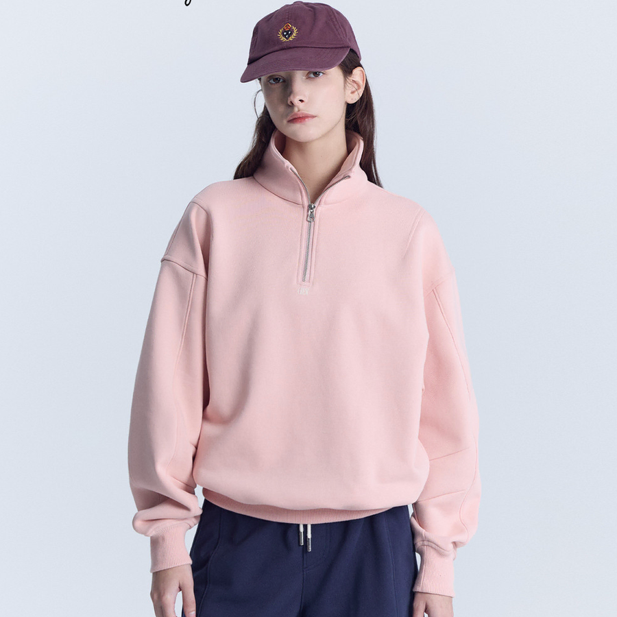 (새상품) 크루멤버스온리 하프집 풀오버 - 핑크