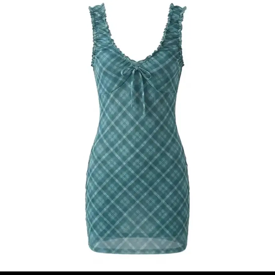 체크 패턴 민소매 원피스 Plaid Pattern V Neck Dress [ 에이블리 코튼캔디스토어]