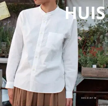 새상품급 HUIS 하우스 엔슈 직물 긴팔 셔츠 밴드 카라 화이트 코튼
