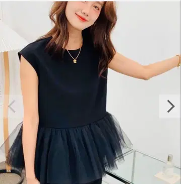 벌스데이 바쉬 튤 페플럼 슬리브리스 상의 블랙